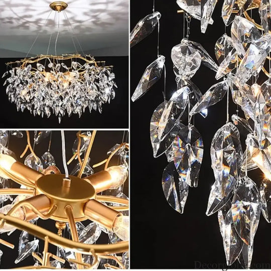Elegant Long Gold K9 Crystal Chandelier - Ideal for Kitchen, Dining Room, Bedroom, and Living Room Ceiling Lighting, Featuring Branch-Style Chandeliers - DecorGlobe