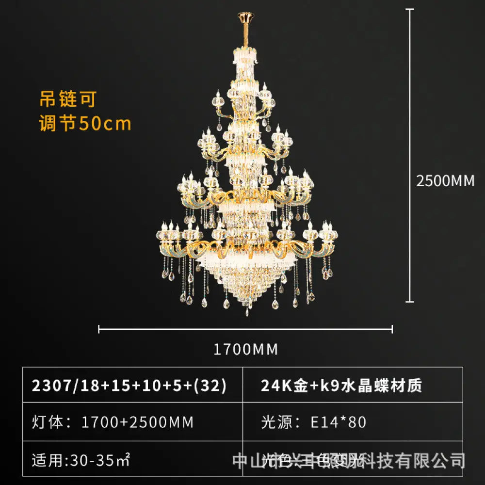 Alice European Luxury K9 Crystal Branch Chandelier Collection 18 + 15 + 10 + 5 head chandelier (diameter 170cm, height