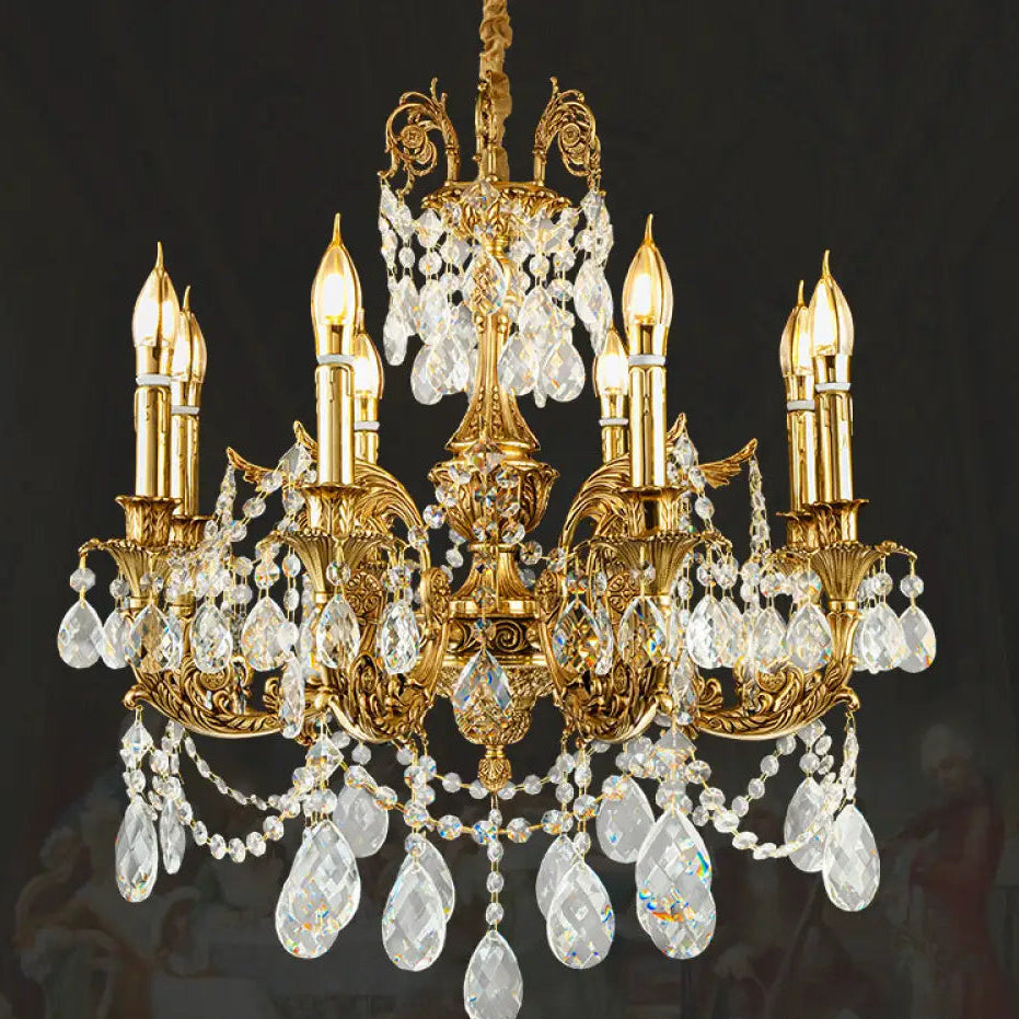 French Crystal Copper Branch Chandelier for Villa Living