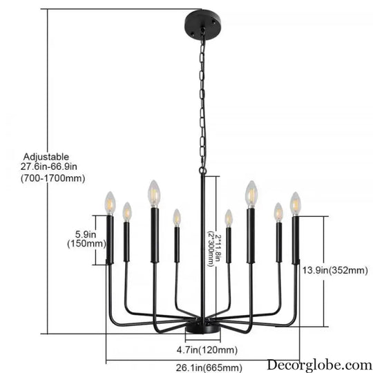Retro Industrial Candle Chandelier Light for Bedroom and Study