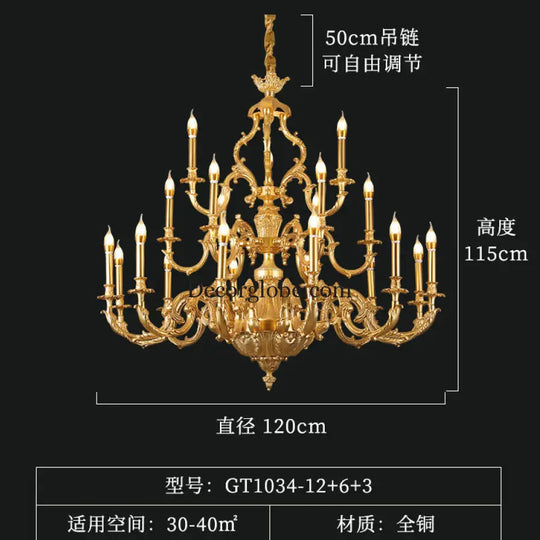 French style chandelier light luxury living room candle chandelier European luxury elegant retro Villa duplex building
