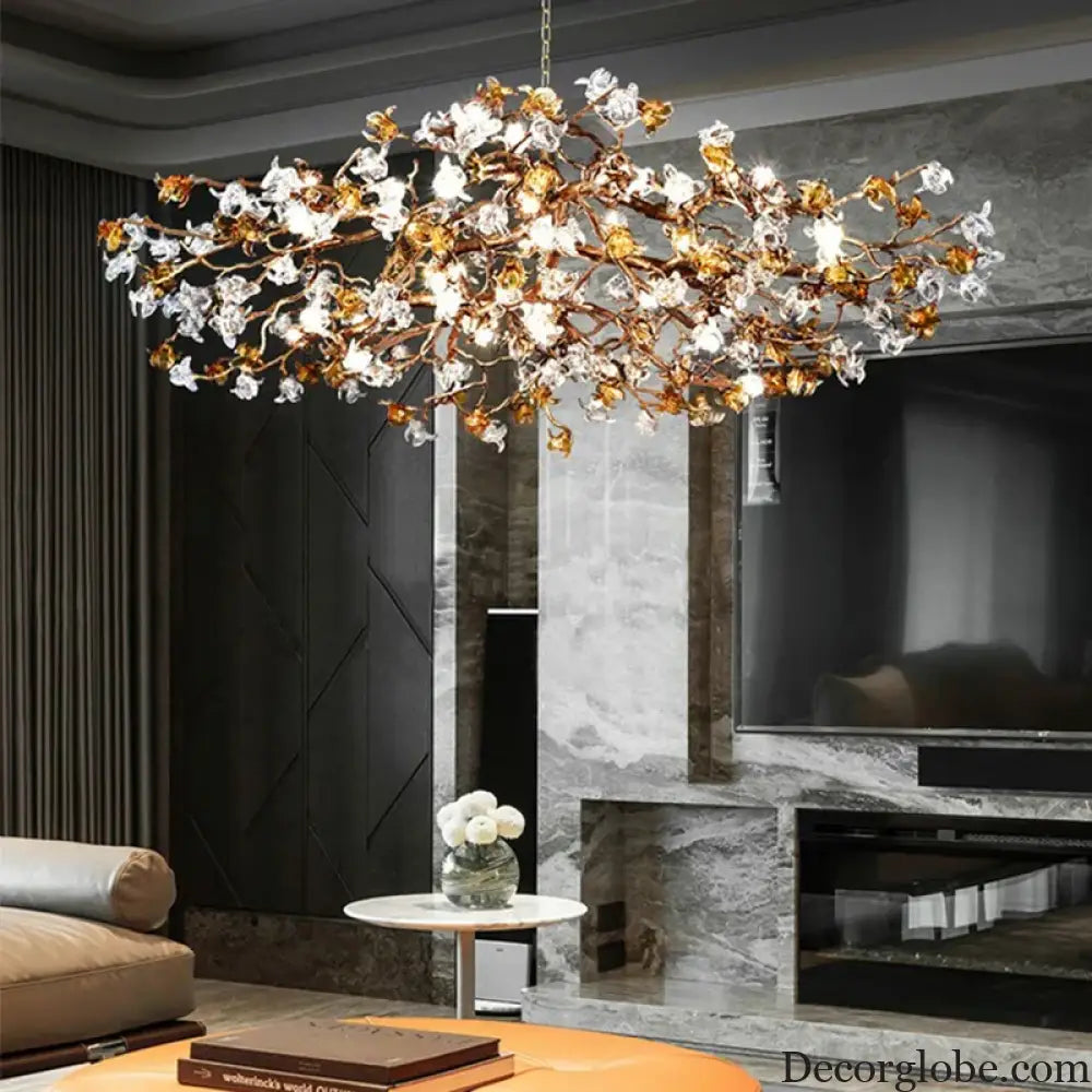 Charming Vintage Copper Flower Chandelier -  Tree Branch LED Lighting for Dining Rooms, Kitchen Islands, and Indoor Decor - DecorGlobe