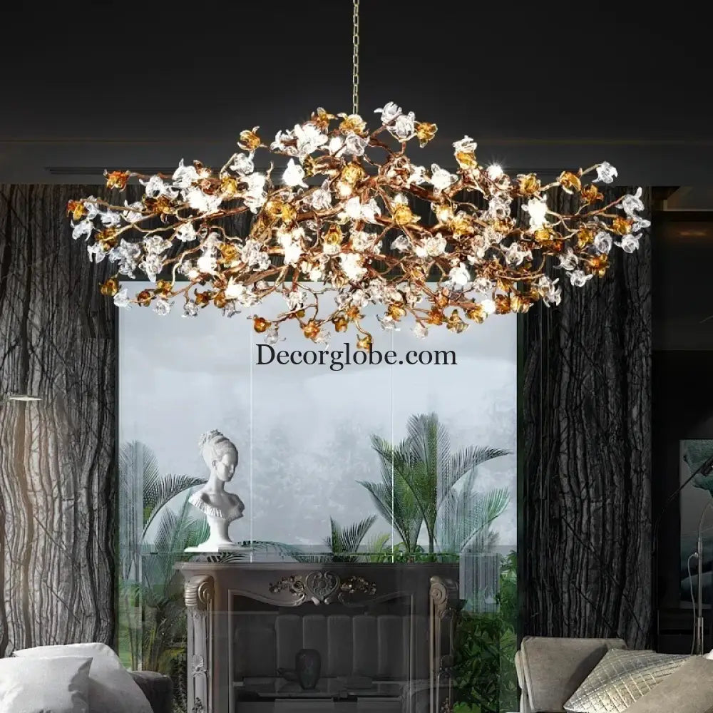 Charming Vintage Copper Flower Chandelier -  Tree Branch LED Lighting for Dining Rooms, Kitchen Islands, and Indoor Decor - DecorGlobe