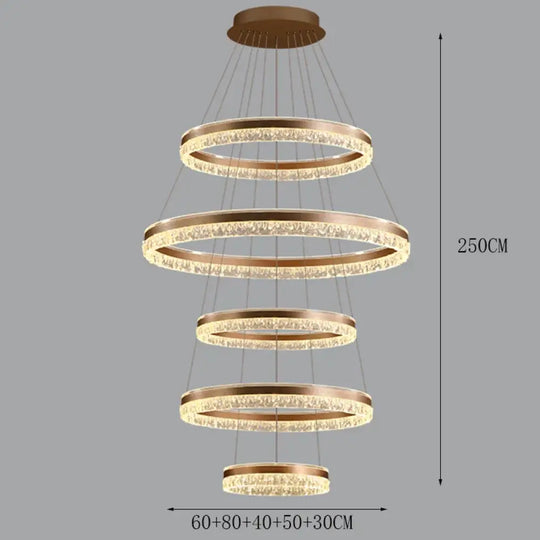 Modern Crystal Stair Pendant Light for Living Room and Hall 5 rings Rose gold / APP with RC Dimmable