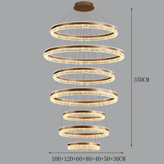 Modern Crystal Stair Pendant Light for Living Room and Hall 7 rings Rose gold / APP with RC Dimmable