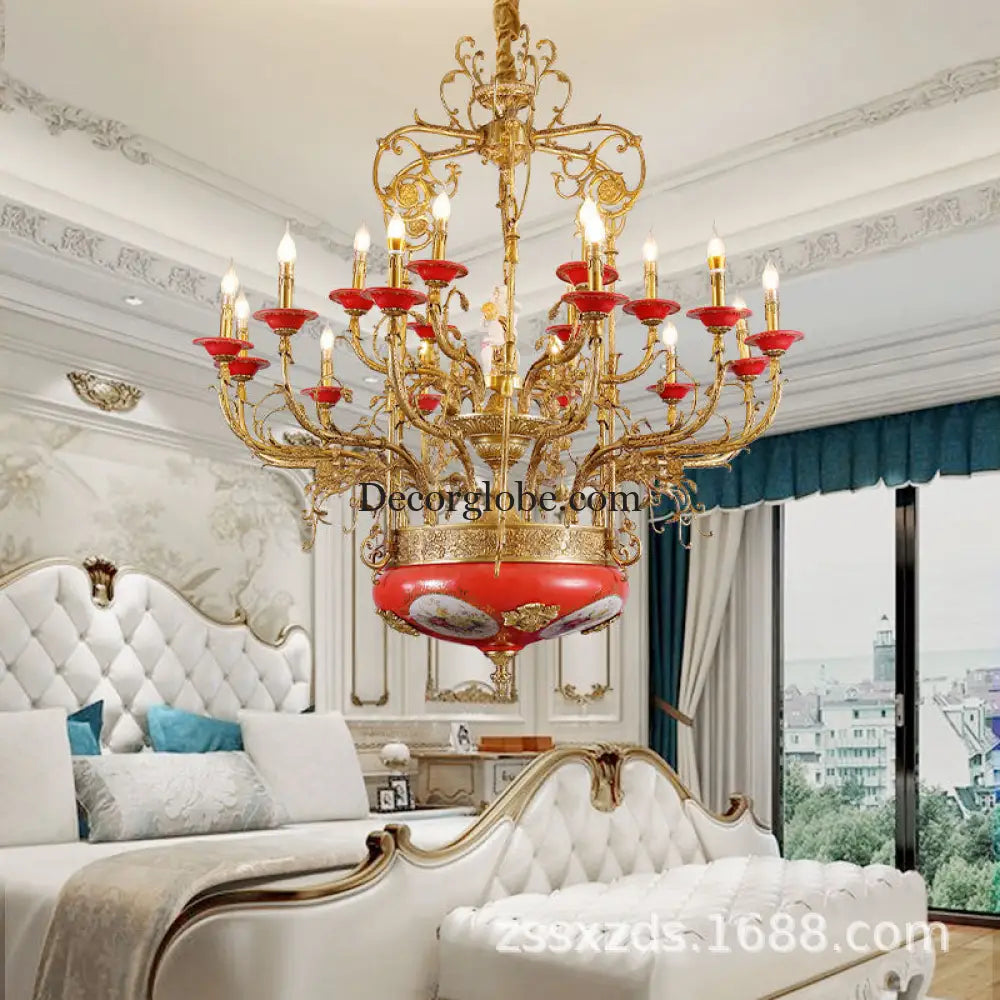 Xingzhong high-end French style copper ceramic chandelier duplex luxury villa living room dining room European court