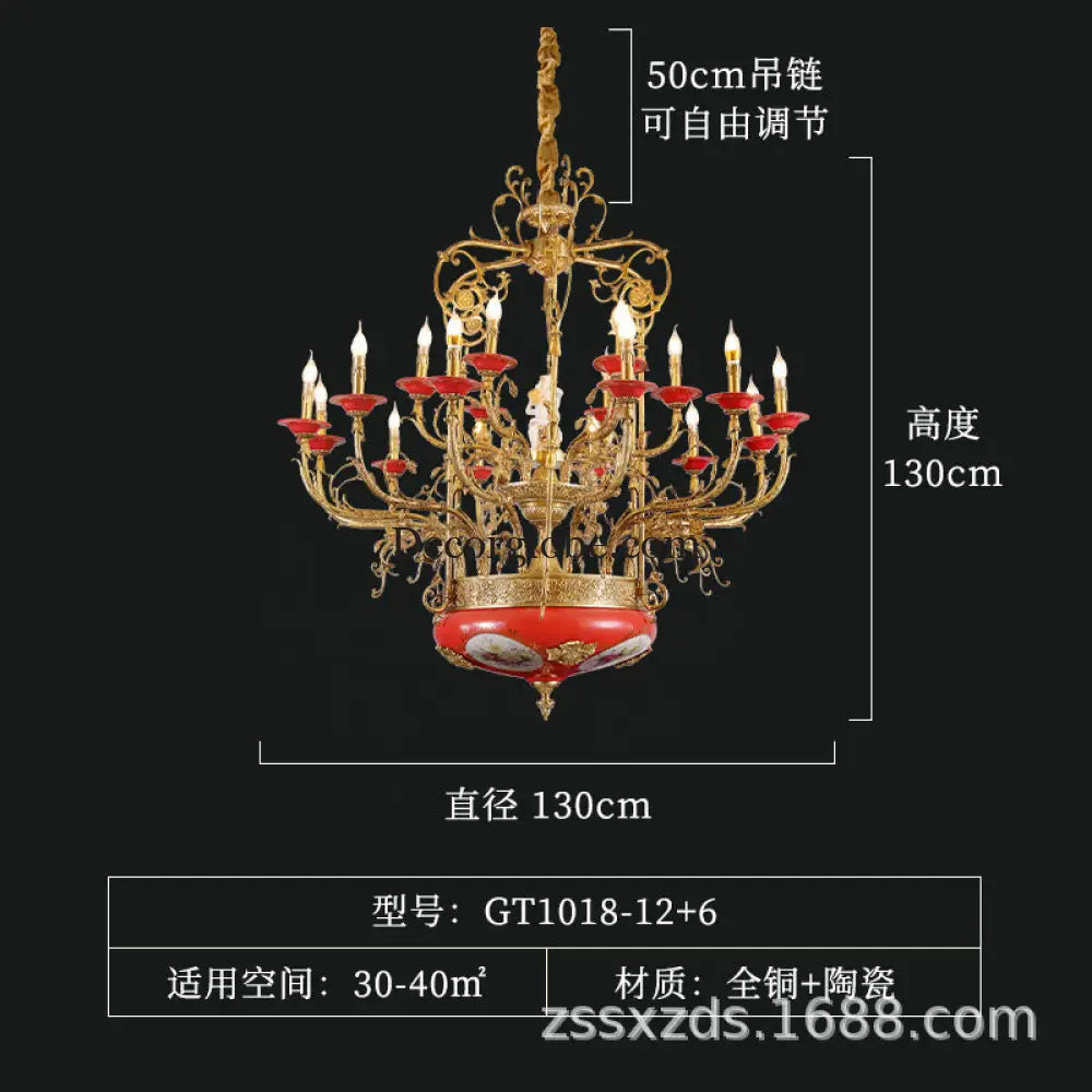 Xingzhong high-end French style copper ceramic chandelier duplex luxury villa living room dining room European court