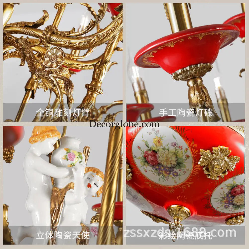 Xingzhong high-end French style copper ceramic chandelier duplex luxury villa living room dining room European court