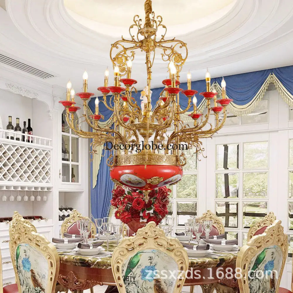Xingzhong high-end French style copper ceramic chandelier duplex luxury villa living room dining room European court