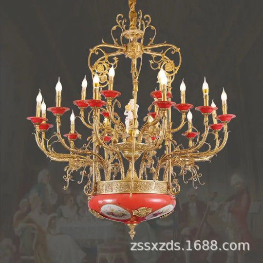 Xingzhong high-end French style copper ceramic chandelier duplex luxury villa living room dining room European court