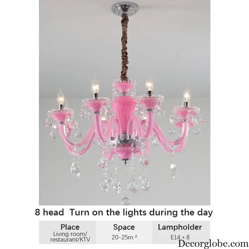 Art Candle Pink Crystal - Pendant Chandelier for Bedroom | Girls’ Room Children’s Room Living Room Restaurant