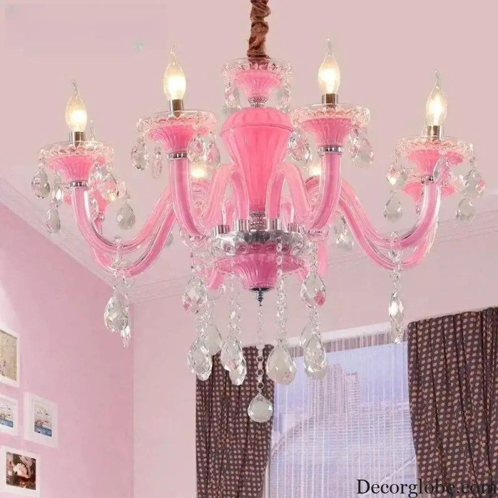 Art Candle Pink Crystal - Pendant Chandelier for Bedroom | Girls’ Room Children’s Room Living Room Restaurant