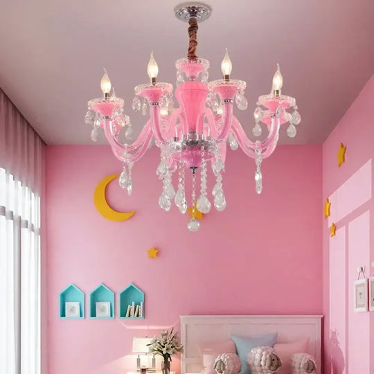 Art Candle Pink Crystal - Pendant Chandelier for Bedroom | Girls’ Room Children’s Room Living Room Restaurant