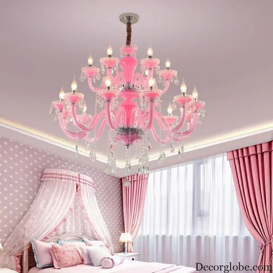 Art Candle Pink Crystal - Pendant Chandelier for Bedroom | Girls’ Room Children’s Room Living Room Restaurant