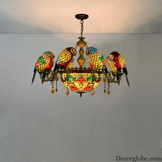 Art Deco Tiffany style Parrot Stained Glass Chandelier Chandelier