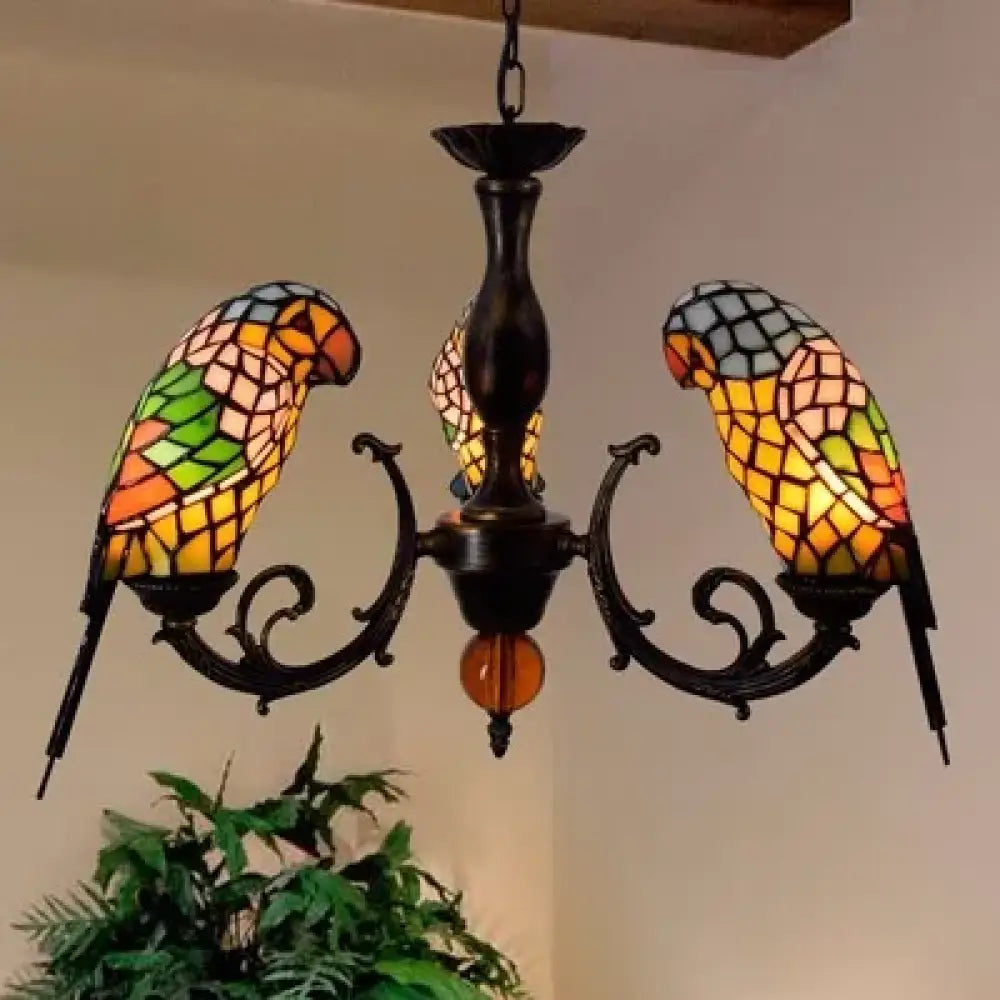 Art Deco Tiffany style Parrot Stained Glass Chandelier Chandelier