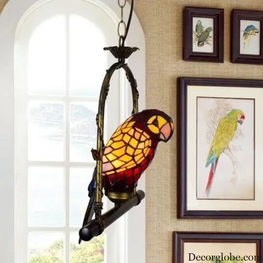 Art Deco Tiffany style Parrot Stained Glass Chandelier Chandelier