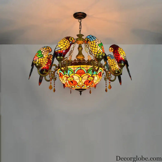 Art Deco Tiffany style Parrot Stained Glass Chandelier Chandelier