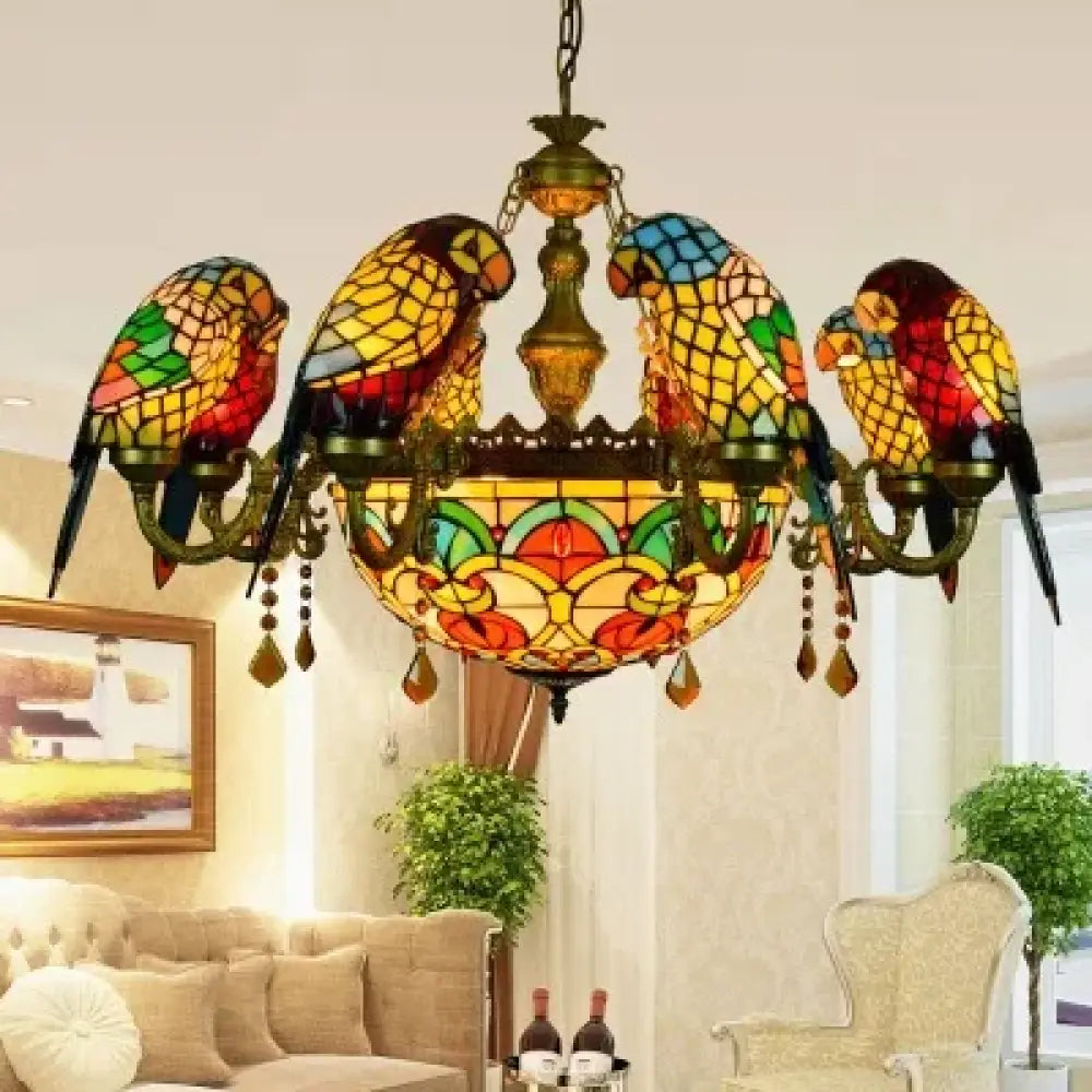 Art Deco Tiffany style Parrot Stained Glass Chandelier 8parrot 11light B Chandelier