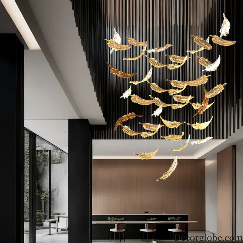 Aurelio Luxury Duplex Hotel Lobby Glass Stone LED Chandelier Chandelier