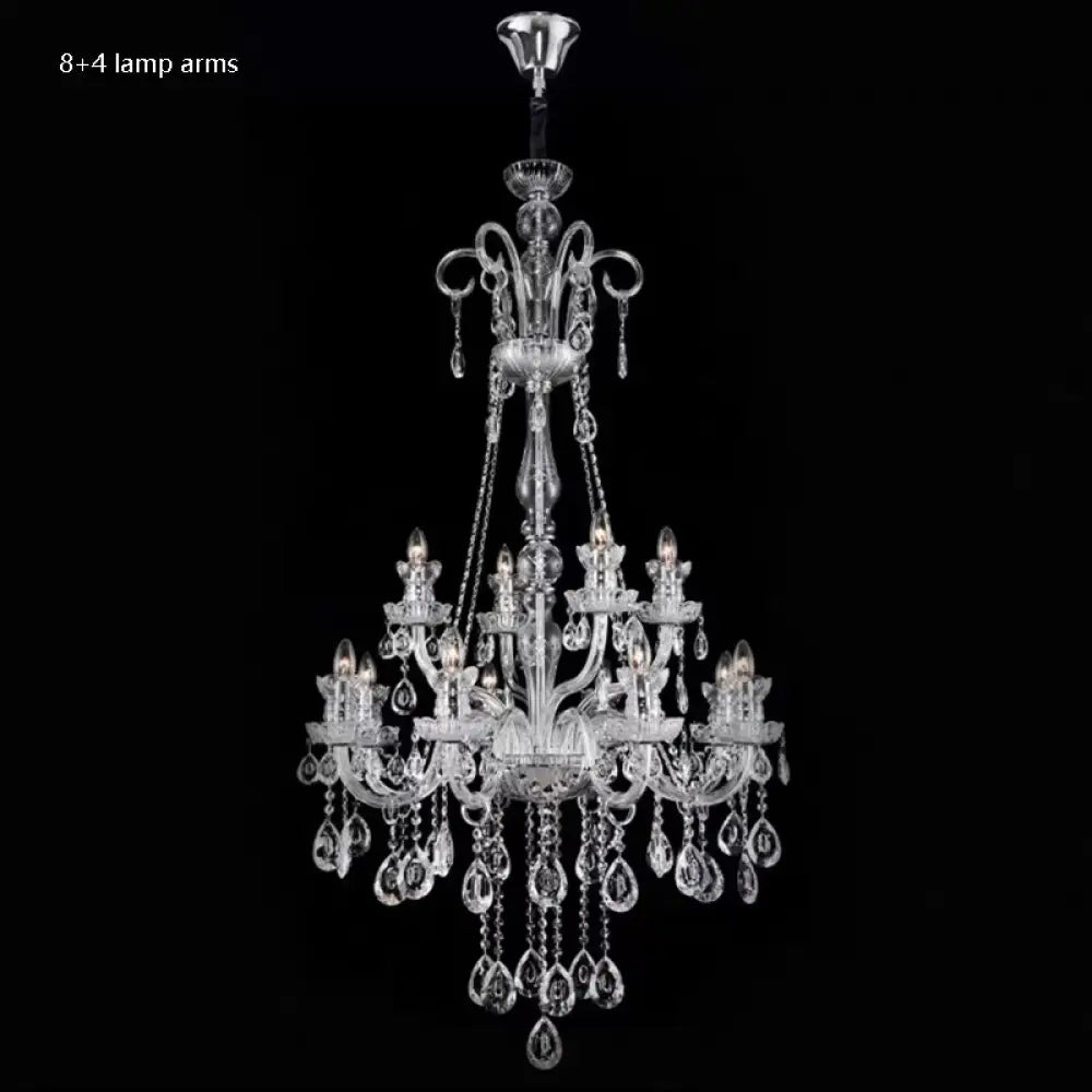 AVELON Clear Crystal European Branch Chandelier 12 lamp arms / Cold White Chandelier