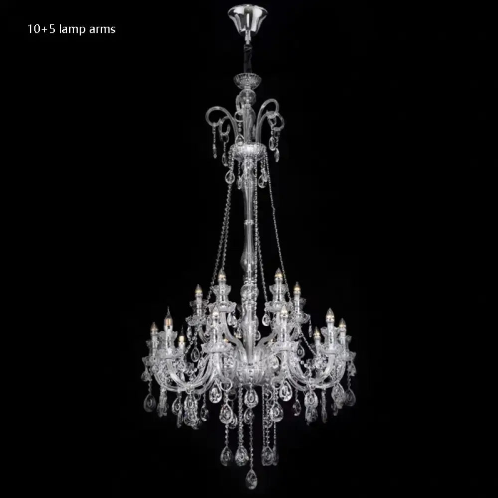AVELON Clear Crystal European Branch Chandelier 15 lamp arms / Cold White Chandelier