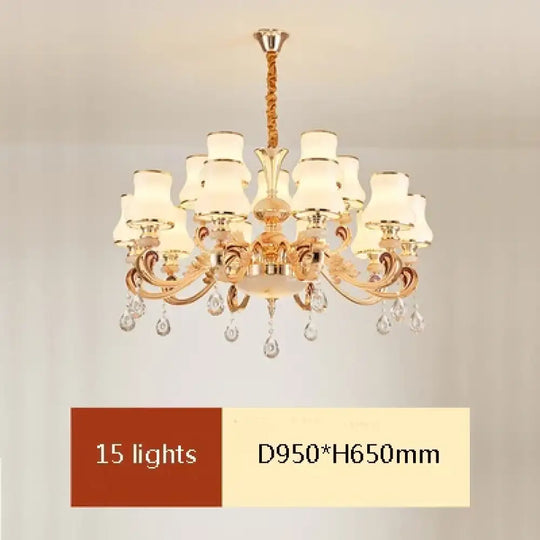 Big Crystal Chandelier for Duplex Villa and Hotel Lobby Lighting 15 lights / Warm light Chandelier