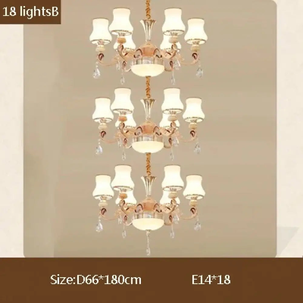 Big Crystal Chandelier for Duplex Villa and Hotel Lobby Lighting 18 lightsB / Warm light Chandelier