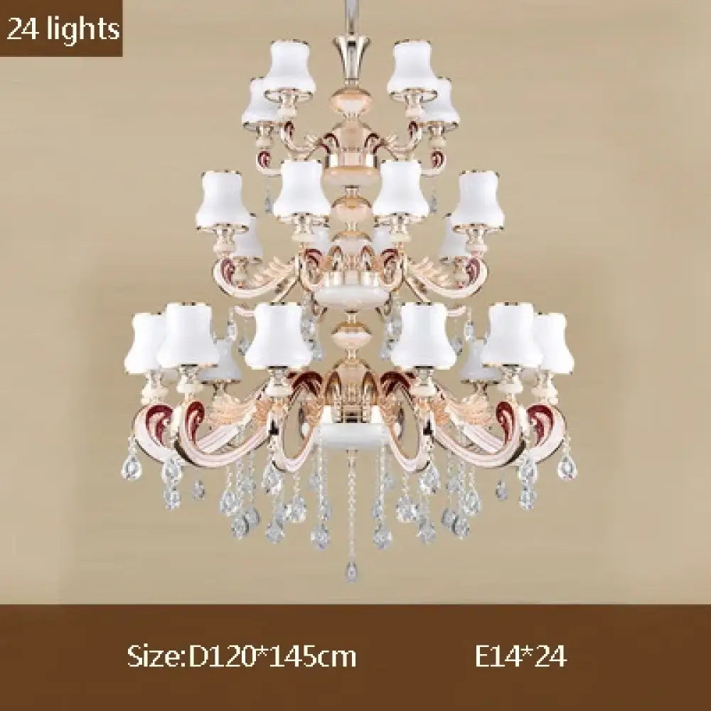 Big Crystal Chandelier for Duplex Villa and Hotel Lobby Lighting 24 lights / Neutral light Chandelier