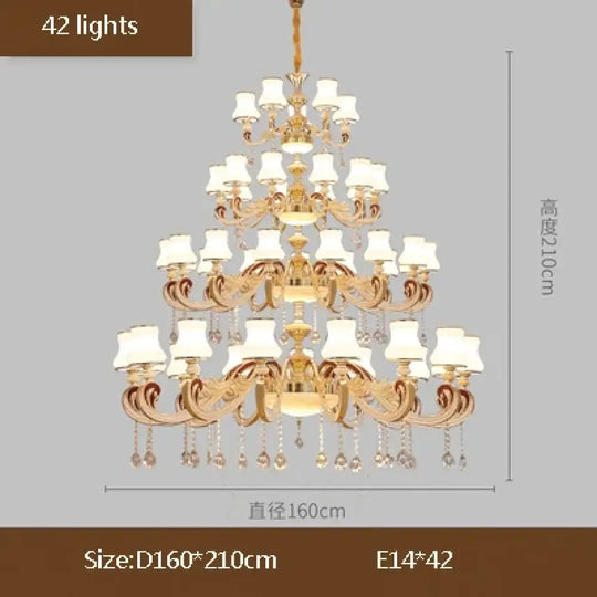 Big Crystal Chandelier for Duplex Villa and Hotel Lobby Lighting 42 lights / Warm light Chandelier