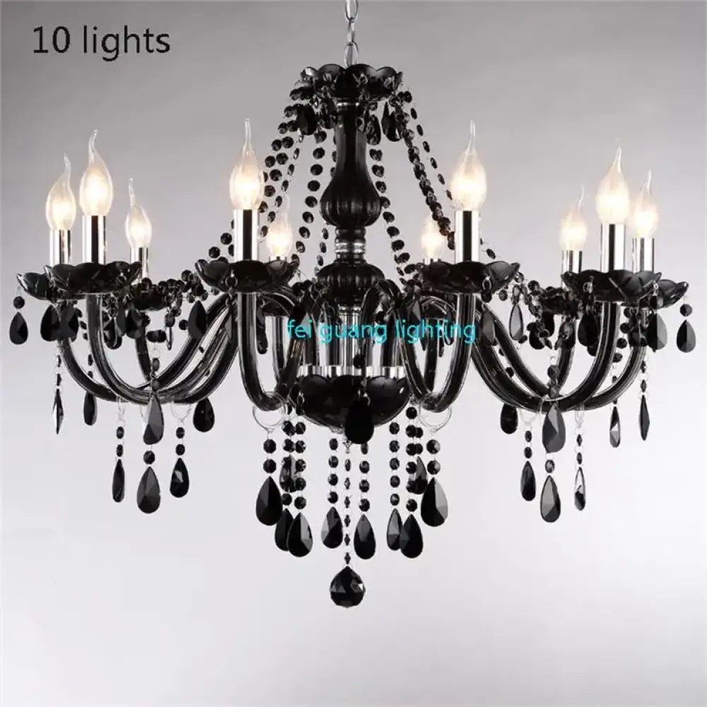 Black Candle Crystal Chandelier for Bedroom and Restaurant Lighting 10 lights / Cold White Chandelier