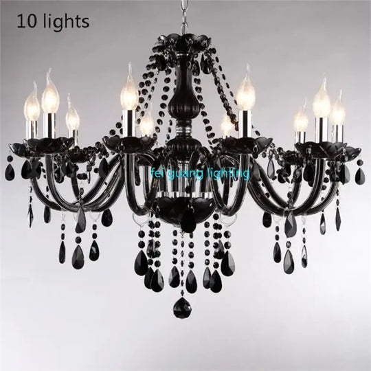 Black Candle Crystal Chandelier for Bedroom and Restaurant Lighting 10 lights / Cold White Chandelier