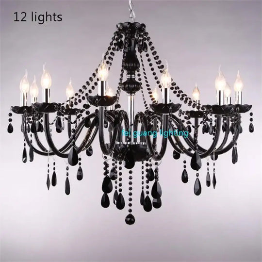Black Candle Crystal Chandelier for Bedroom and Restaurant Lighting 12 lights / Cold White Chandelier