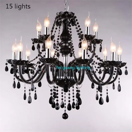 Black Candle Crystal Chandelier for Bedroom and Restaurant Lighting 15 lights / Cold White Chandelier