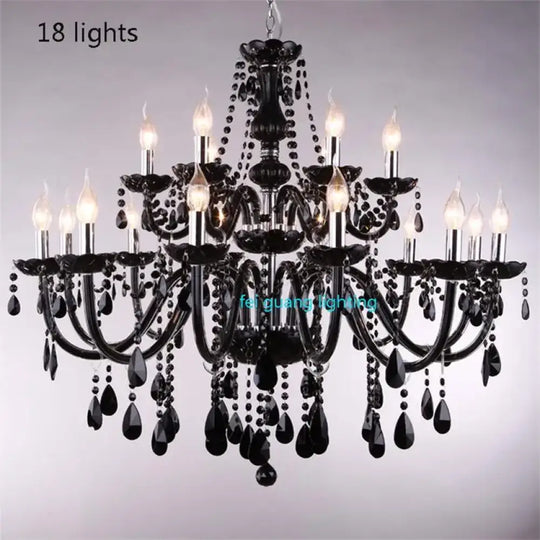Black Candle Crystal Chandelier for Bedroom and Restaurant Lighting 18 lights / Cold White Chandelier