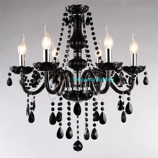 Black Candle Crystal Chandelier for Bedroom and Restaurant Lighting 6 lights / Cold White Chandelier