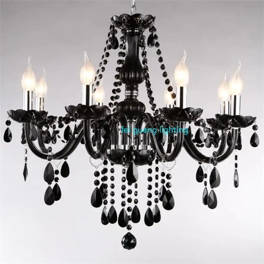 Black Candle Crystal Chandelier for Bedroom and Restaurant Lighting 8 lights / Cold White Chandelier