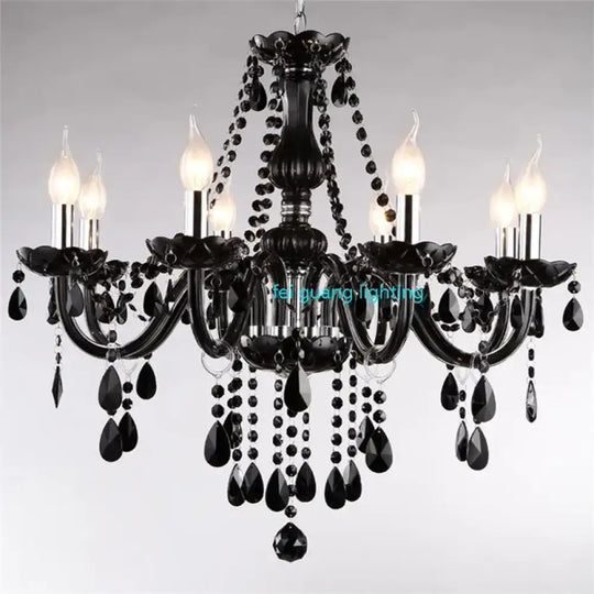 Black Candle Crystal Chandelier for Bedroom and Restaurant Lighting 8 lights / Cold White Chandelier