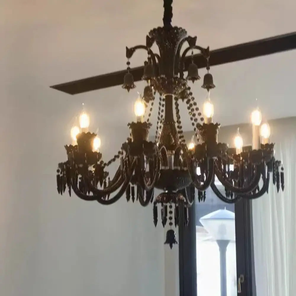 Black Crystal Chandelier for Dining Room and Bedroom Lighting 10 lights A / Changeable Chandelier