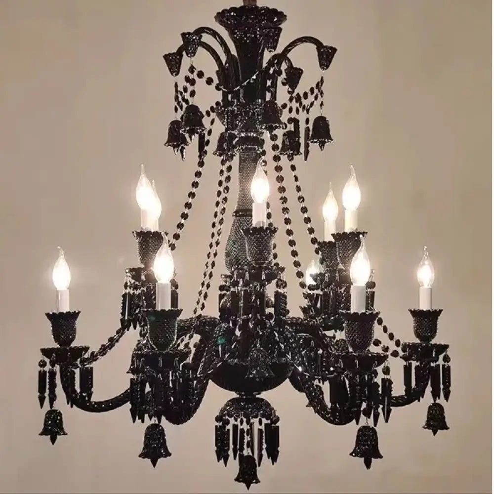 Black Crystal Chandelier for Dining Room and Bedroom Lighting 12 lights A / Changeable Chandelier