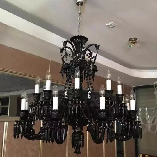 Black Crystal Chandelier for Dining Room and Bedroom Lighting 18 lights A / Changeable Chandelier