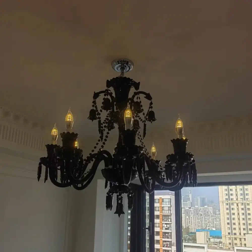 Black Crystal Chandelier for Dining Room and Bedroom Lighting 8 lights A / Changeable Chandelier