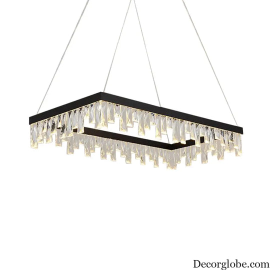 Modern Crystal Block LED Black Chandelier Lighting - Rectangle Hanging Light in 16’’/23.5’’ Width