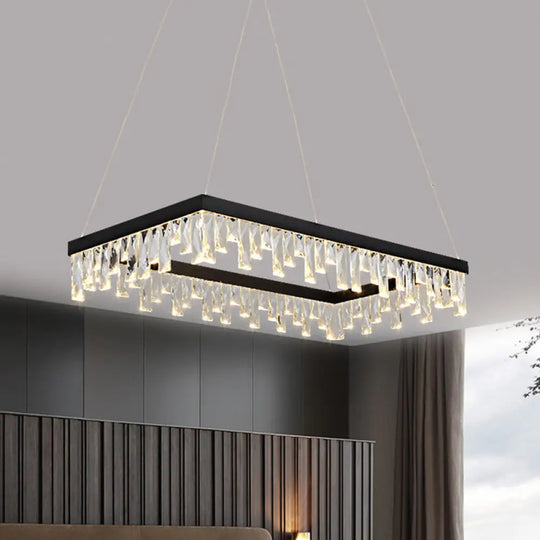 Modern Crystal Block LED Black Chandelier Lighting - Rectangle Hanging Light in 16’’/23.5’’ Width Black / 16’’
