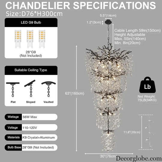 Black Crystal Tree Branch Chandelier for Staircase and Foyer chandelier