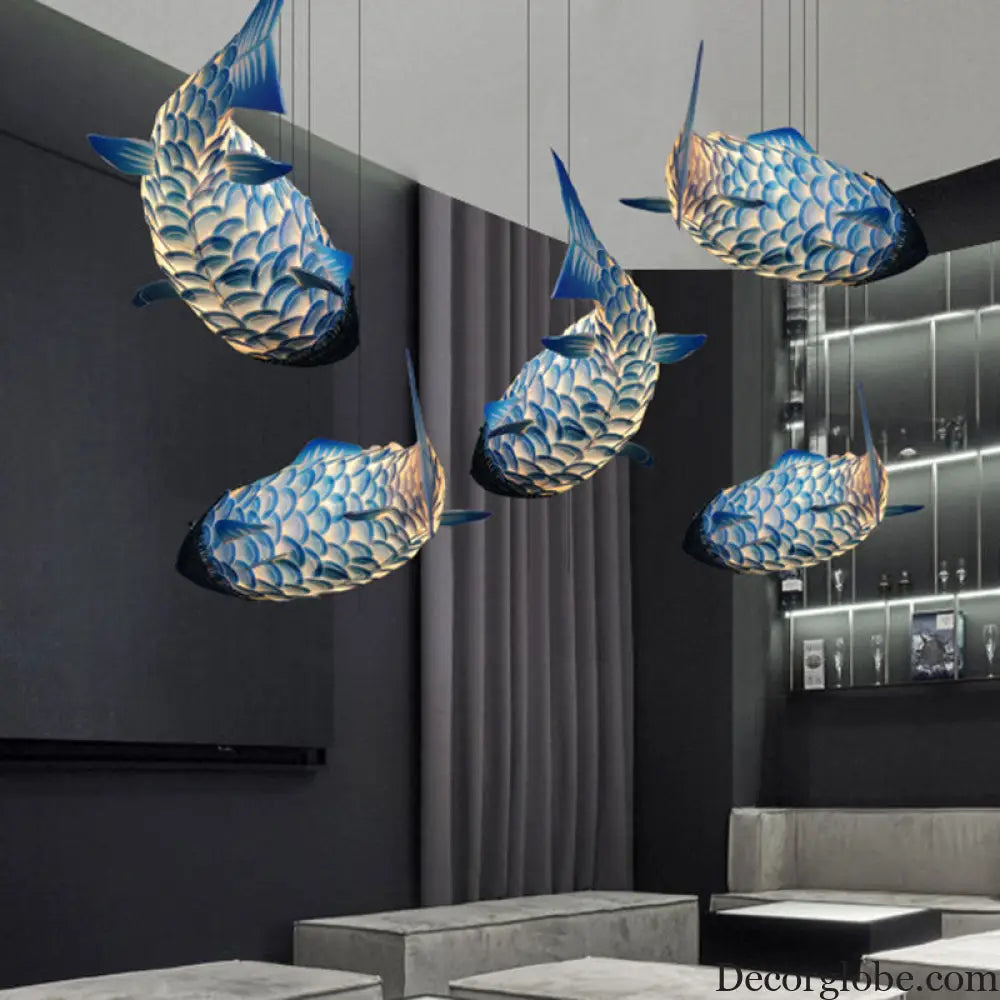 Blue Carp Art Deco Pendant Light Kit with Metal Shade - Hanging Ceiling Light Blue