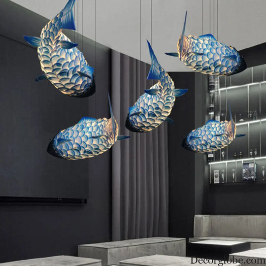 Blue Carp Art Deco Pendant Light Kit with Metal Shade - Hanging Ceiling Light Blue