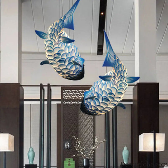 Blue Carp Art Deco Pendant Light Kit with Metal Shade - Hanging Ceiling Light Blue