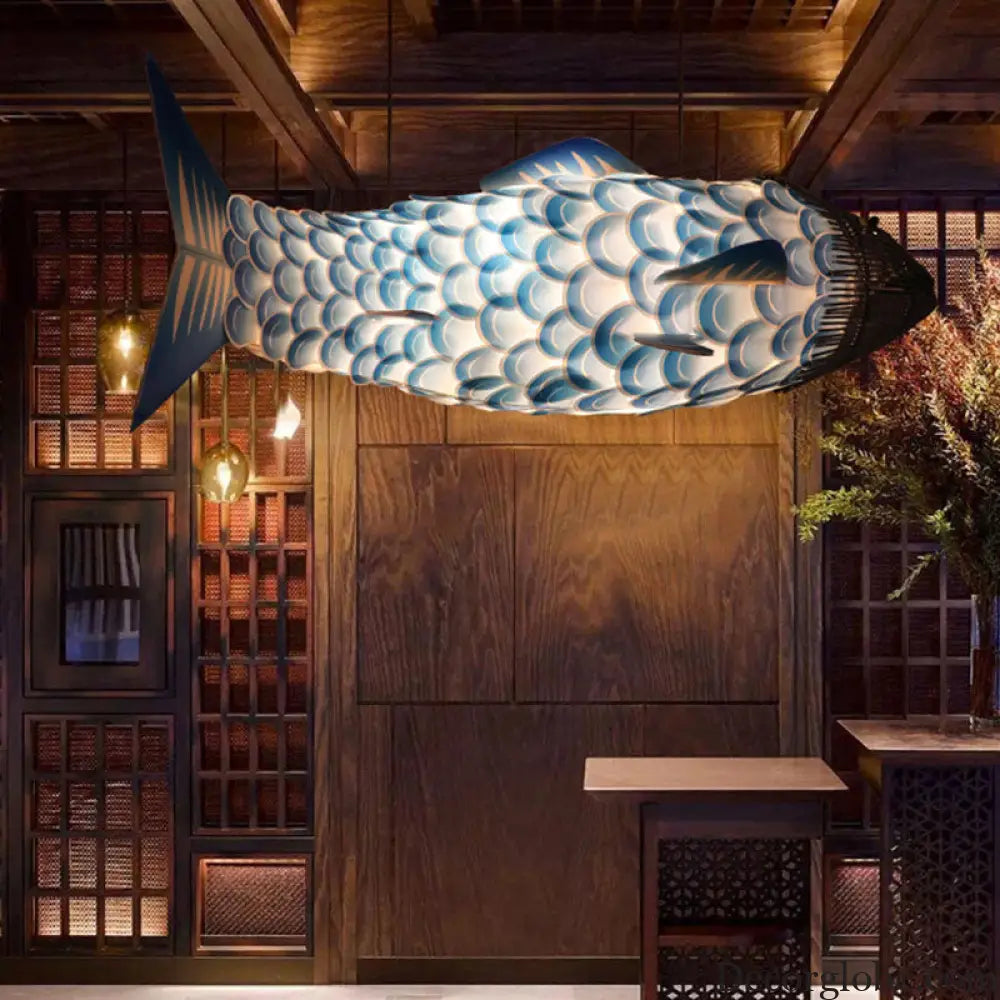 Blue Carp Art Deco Pendant Light Kit with Metal Shade - Hanging Ceiling Light Blue