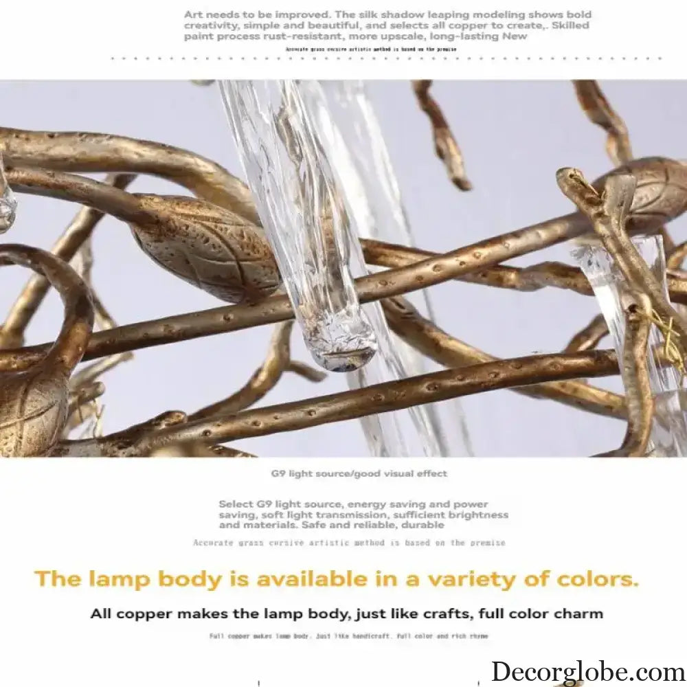 Brass Branch Crystal Pendant Chandelier for Staircase Lighting Chandelier